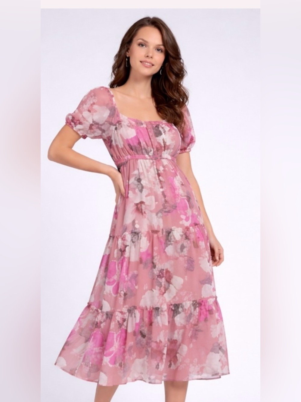ONE THELAND Floral Maxi Dress in Pink Size Medium Like New